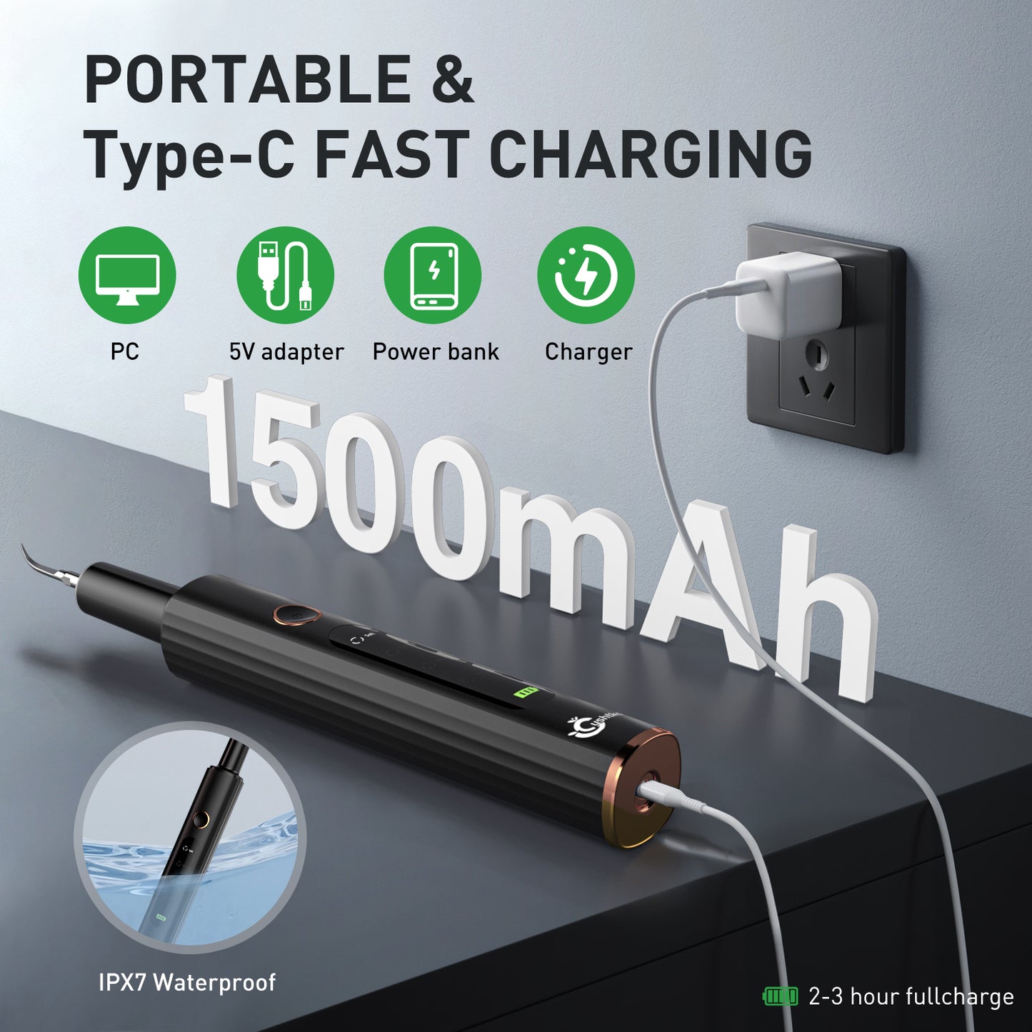 Plaque Remover for Teeth - Tartar Remover for Teeth, Dental Calculus Remover Teeth Cleaning Kit 4 Speed Modes with 4 Replaceable Heads, IPX6 Waterproof with LED Light